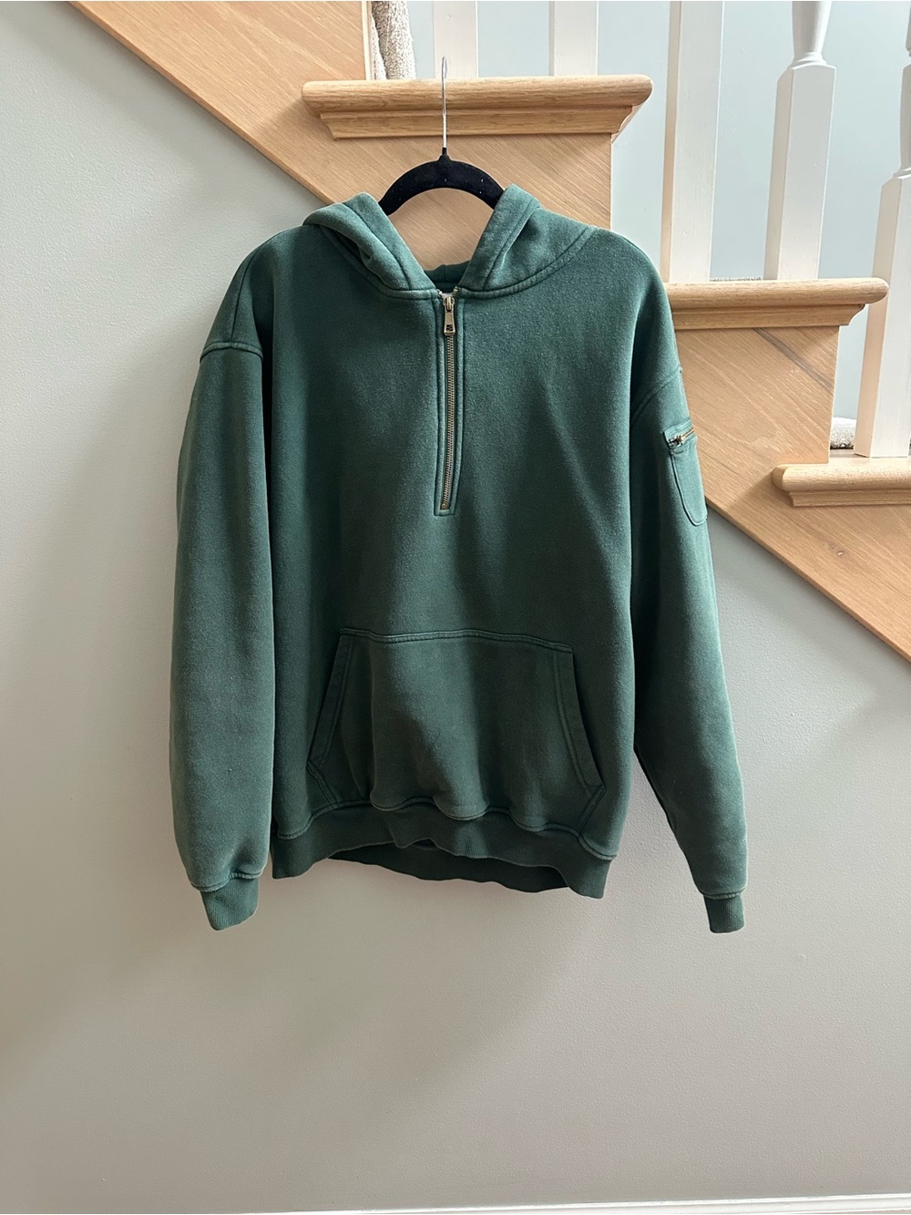 Washed Forest Green Half‑Zip Hoodie for Women